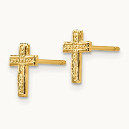 Polished Cross Post Earrings — 14K Yellow Gold, 9mm