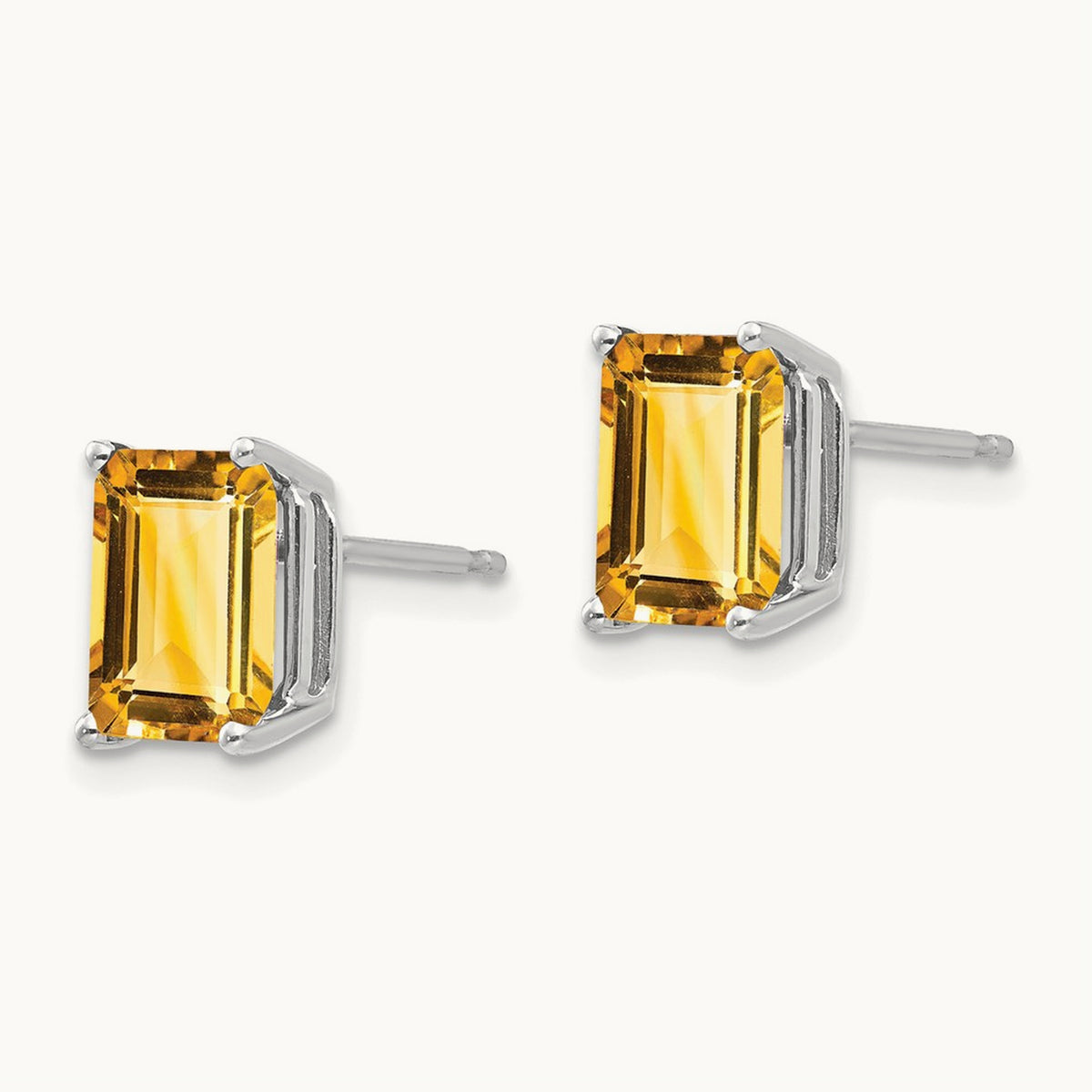 8x6mm Emerald Cut Citrine Earrings, 14K White Gold