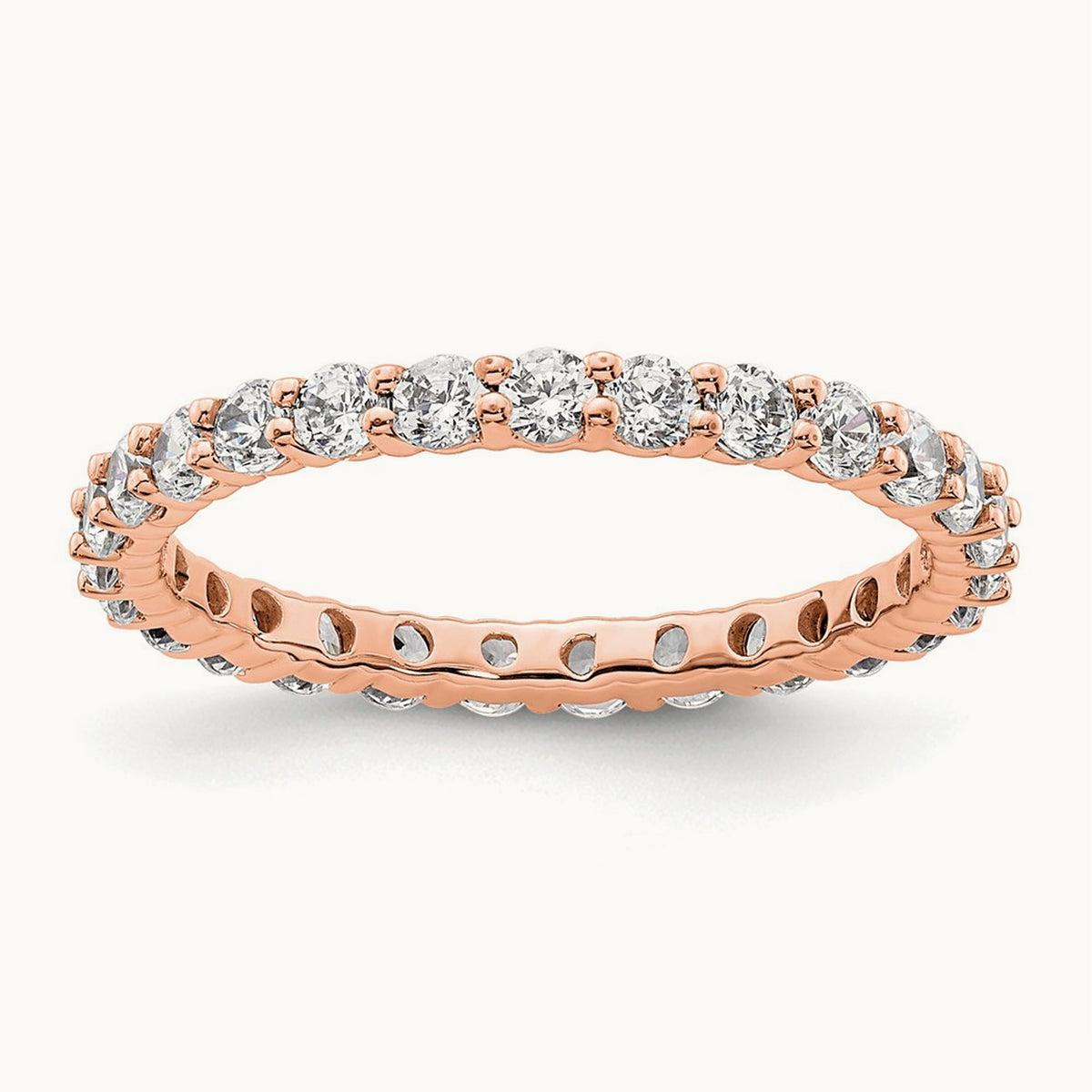Polished Shared Prong Diamond Eternity Band — 14K Rose Gold, 0.999 ct