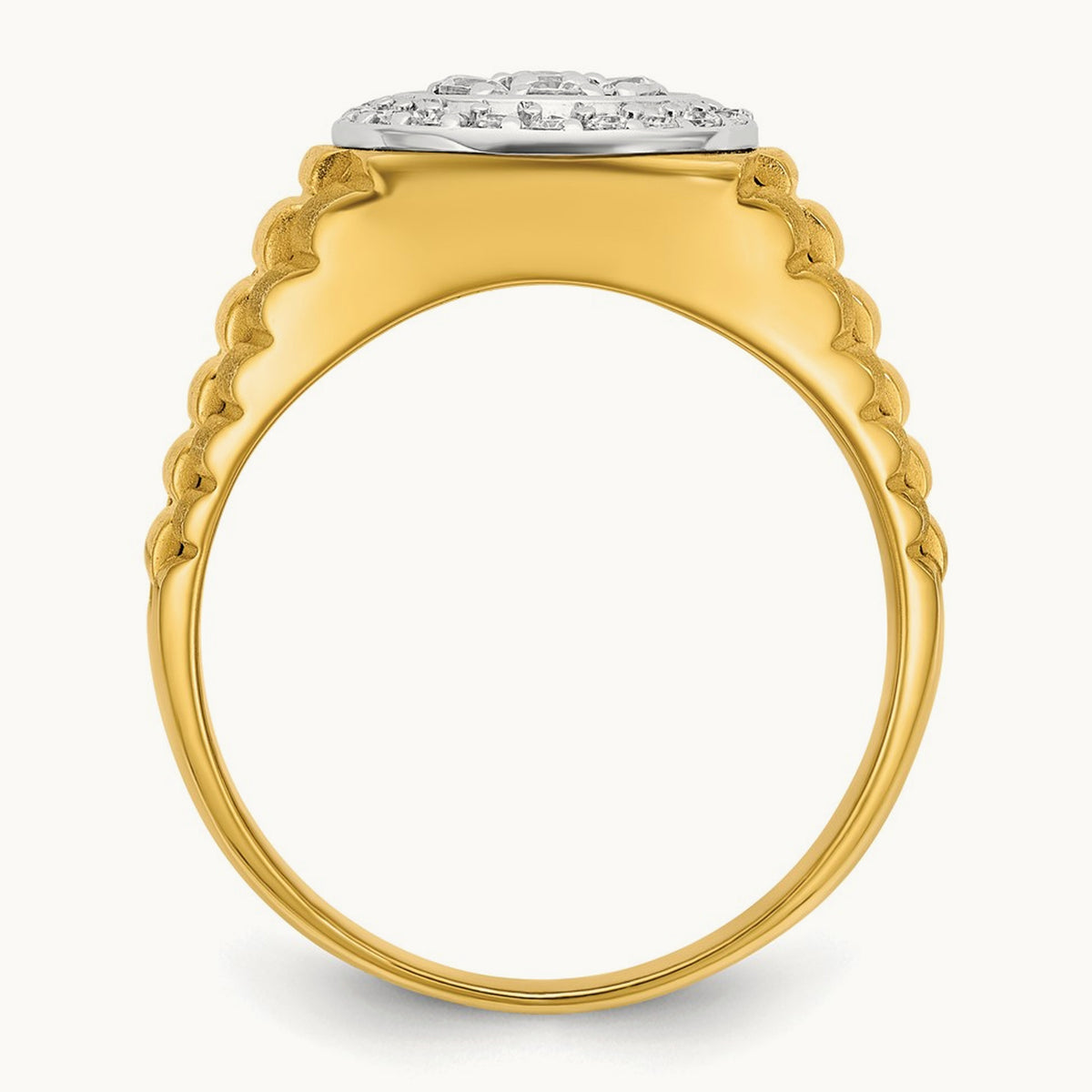 14ktt IBGoodman Men's Polished Satin & Ribbed Round Dia Cluster Ring