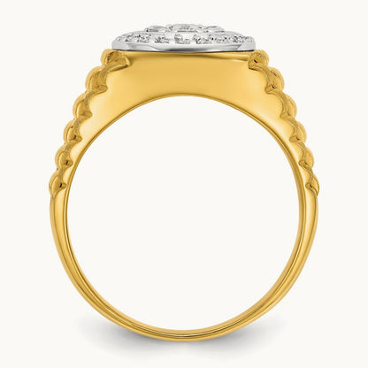 14ktt IBGoodman Men's Polished Satin & Ribbed Round Dia Cluster Ring
