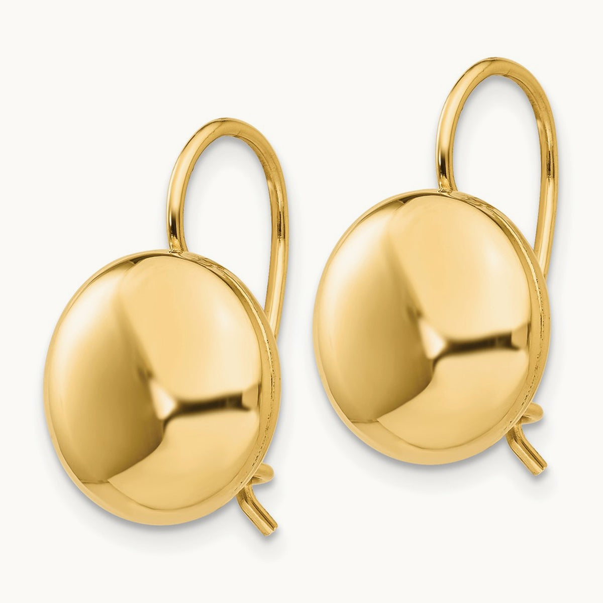 Polished Button Kidney Wire Earrings — 14K Yellow Gold, 12mm