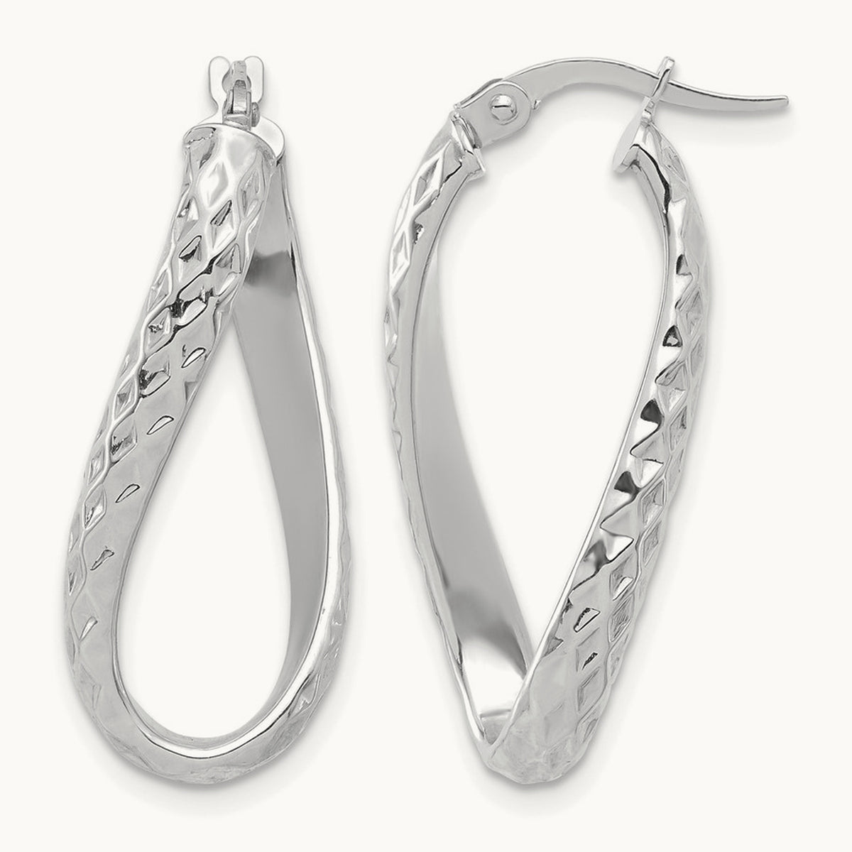 w/ White Rhodium Plating Polished & D/C Twist Hoop Earrings, 14K — Leslie's