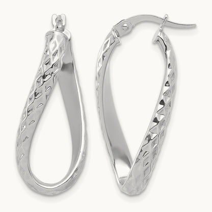 w/ White Rhodium Plating Polished & D/C Twist Hoop Earrings, 14K — Leslie's