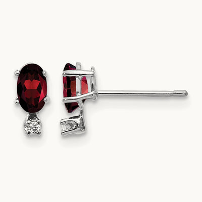 Diamond and Garnet Birthstone Earrings, 14K White Gold