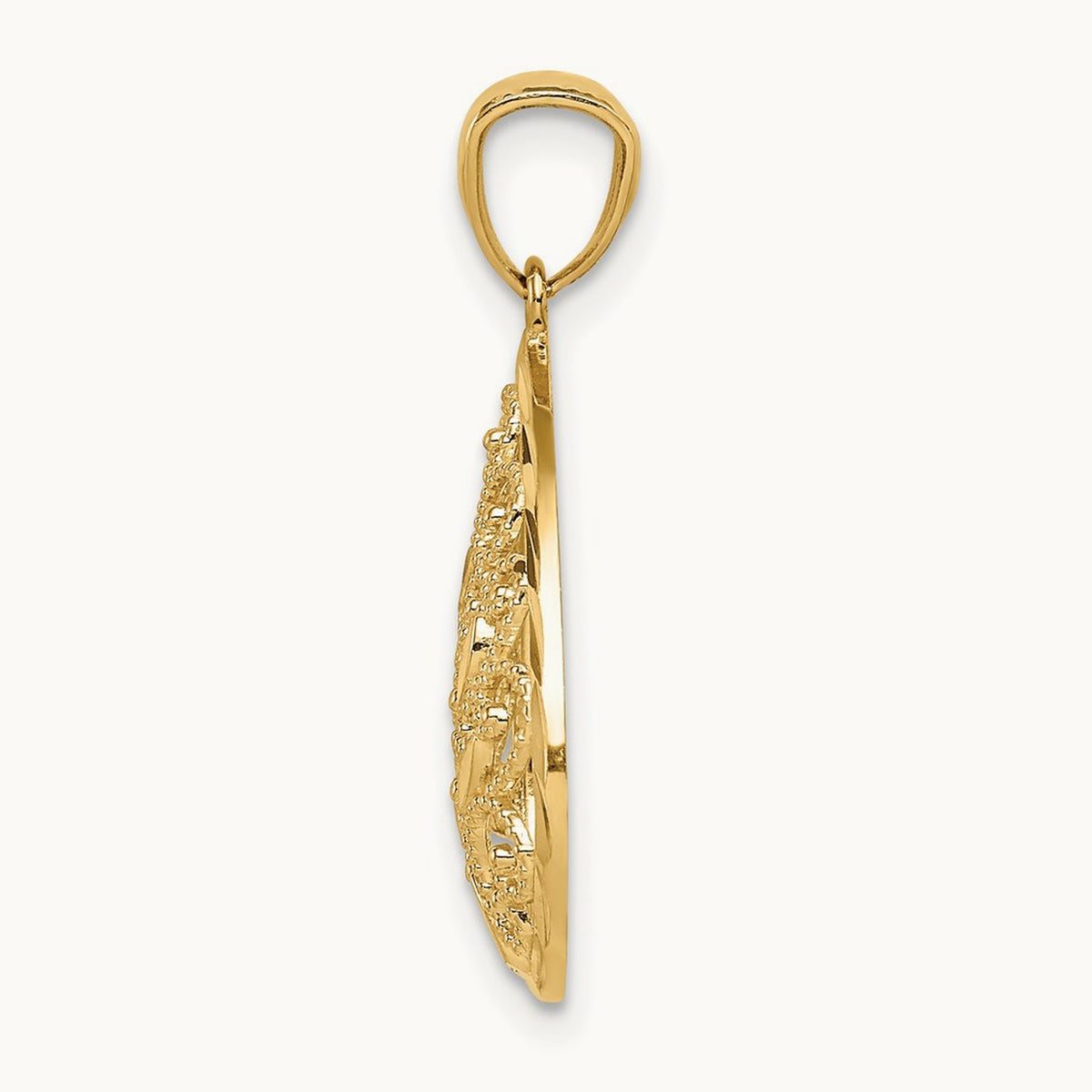 Polished and Textured Small Filigree Teardrop Pendant, 14K Gold