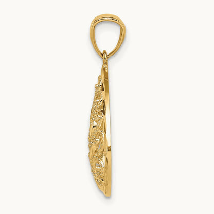 Polished and Textured Small Filigree Teardrop Pendant, 14K Gold