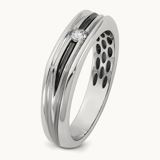 w/Black Rhodium IB Goodman Mens Complete 1/10ct Diamond Ring, 14K White Gold