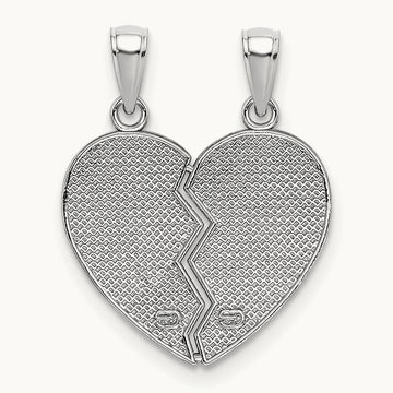 Enamel BIG-LITTLE SISTER Break Apart Heart Charm, 14K White Gold