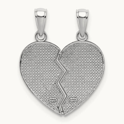 Enamel BIG-LITTLE SISTER Break Apart Heart Charm, 14K White Gold