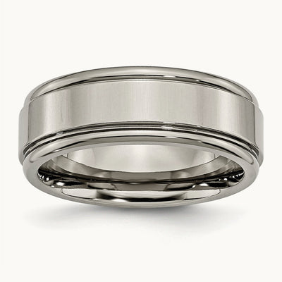 Polished Grooved Edge Band, 8mm, Titanium