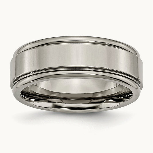 Polished Grooved Edge Band, 8mm, Titanium