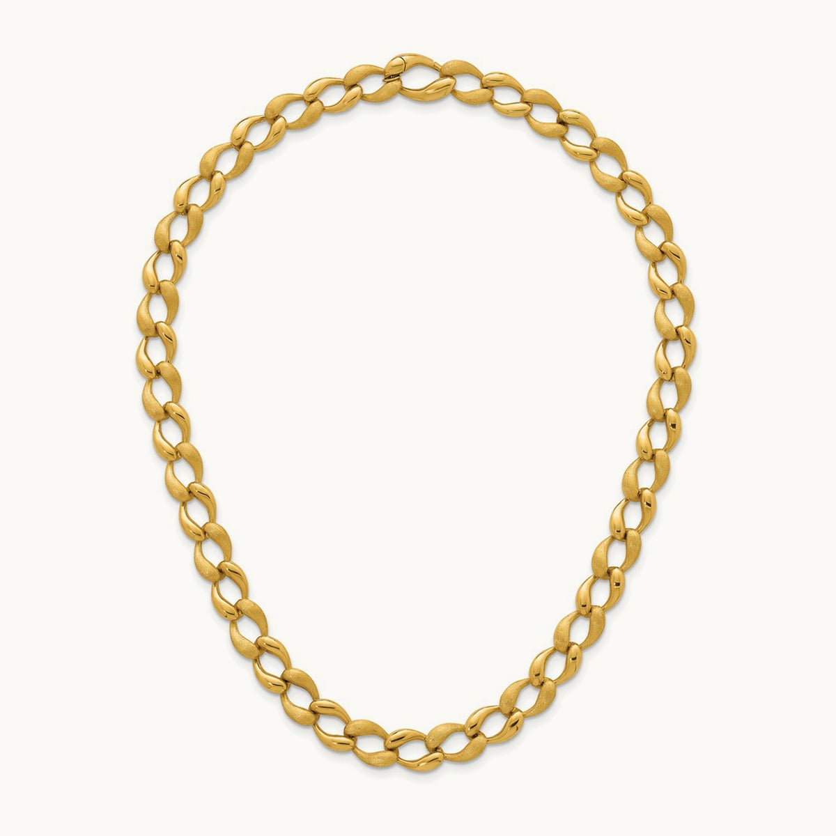 Brushed and Polished Fancy Link Necklace, 9mm, 14K