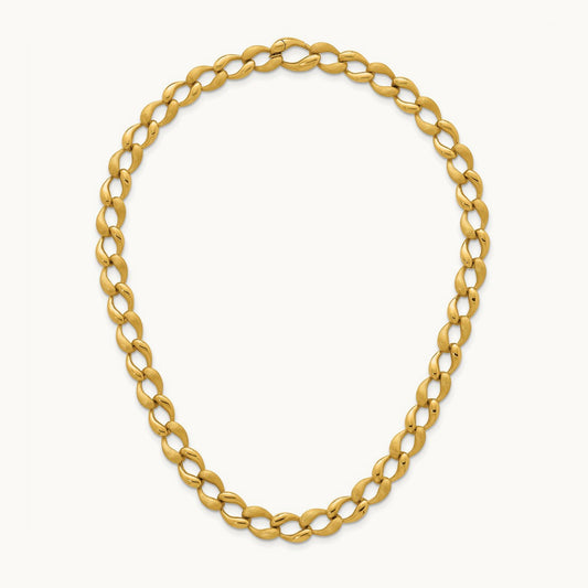 Brushed and Polished Fancy Link Necklace, 9mm, 14K