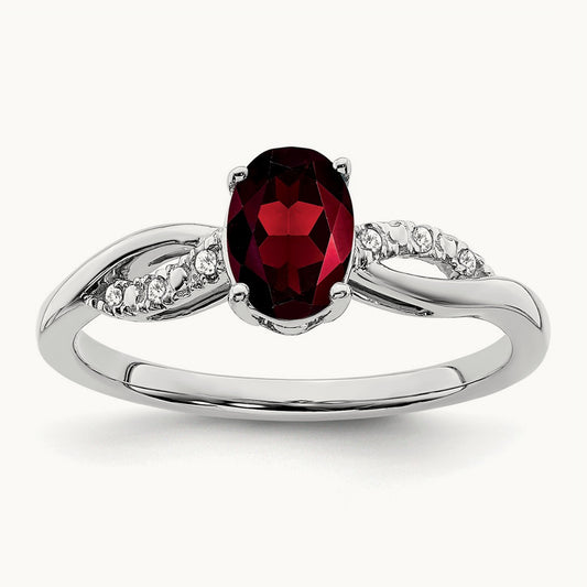 Oval Garnet and Diamond Ring, 14K White Gold
