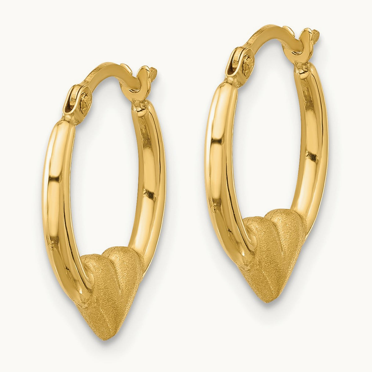 Polished and Satin Heart Hoop Earrings, 14K