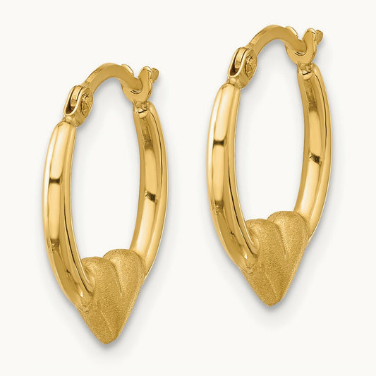 Polished and Satin Heart Hoop Earrings, 14K