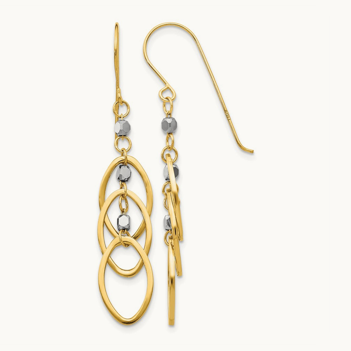 Oval Beaded Dangle Earrings, 14K Two-tone