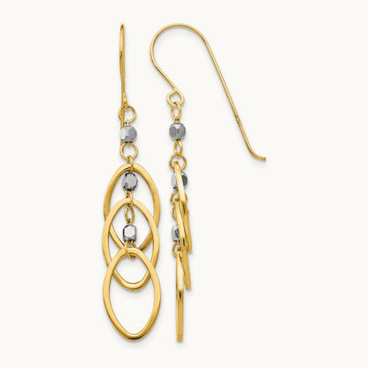 Oval Beaded Dangle Earrings, 14K Two-tone