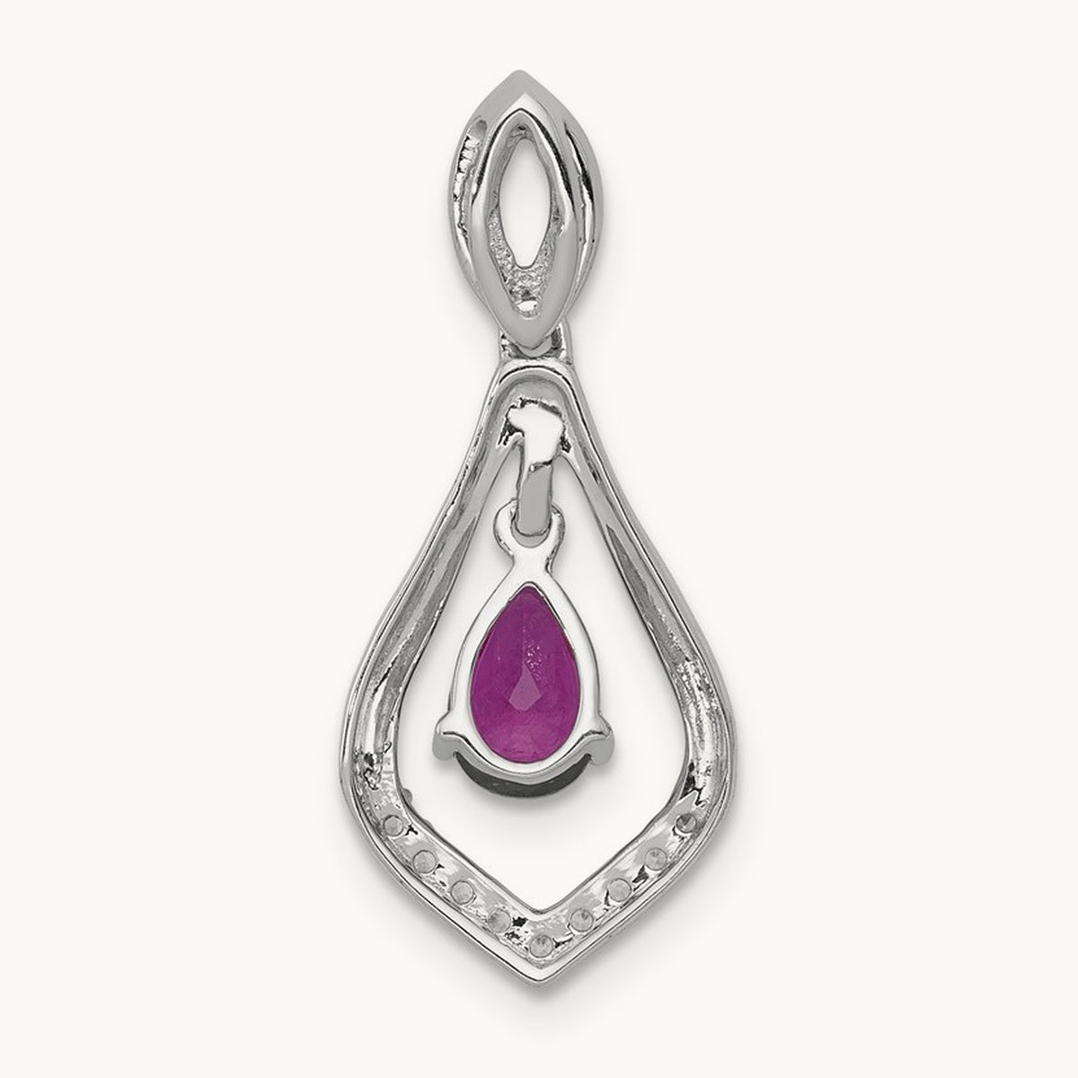 Diamond and Ruby Teardrop Dangle Pendant, 14K White Gold