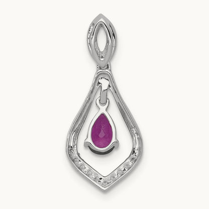 Diamond and Ruby Teardrop Dangle Pendant, 14K White Gold