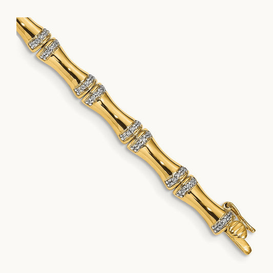 Diamond Bamboo Design Bracelet, 14K Gold