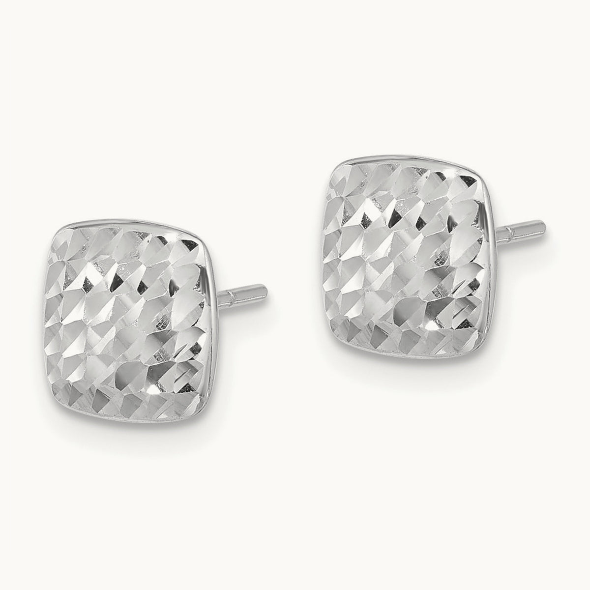 Diamond Cut Square Post Earrings — 14K White Gold