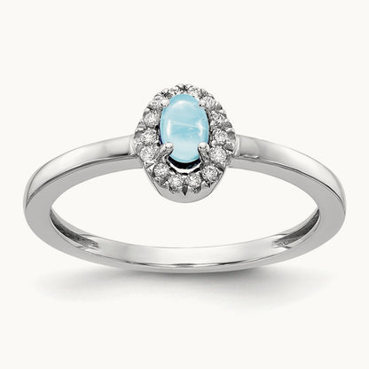 Diamond and Oval Cabochon Aquamarine Ring, 14K White Gold