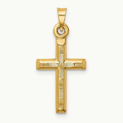 Hollow Diamond-cut Cross Pendant, 14K