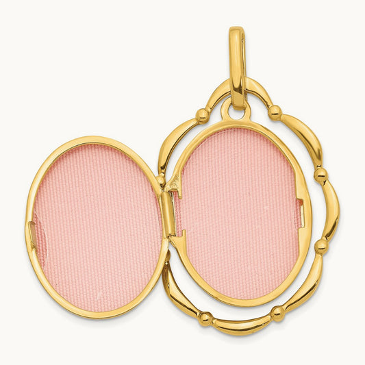 Dancing Floral Oval Locket Pendant, 24mm, 14K