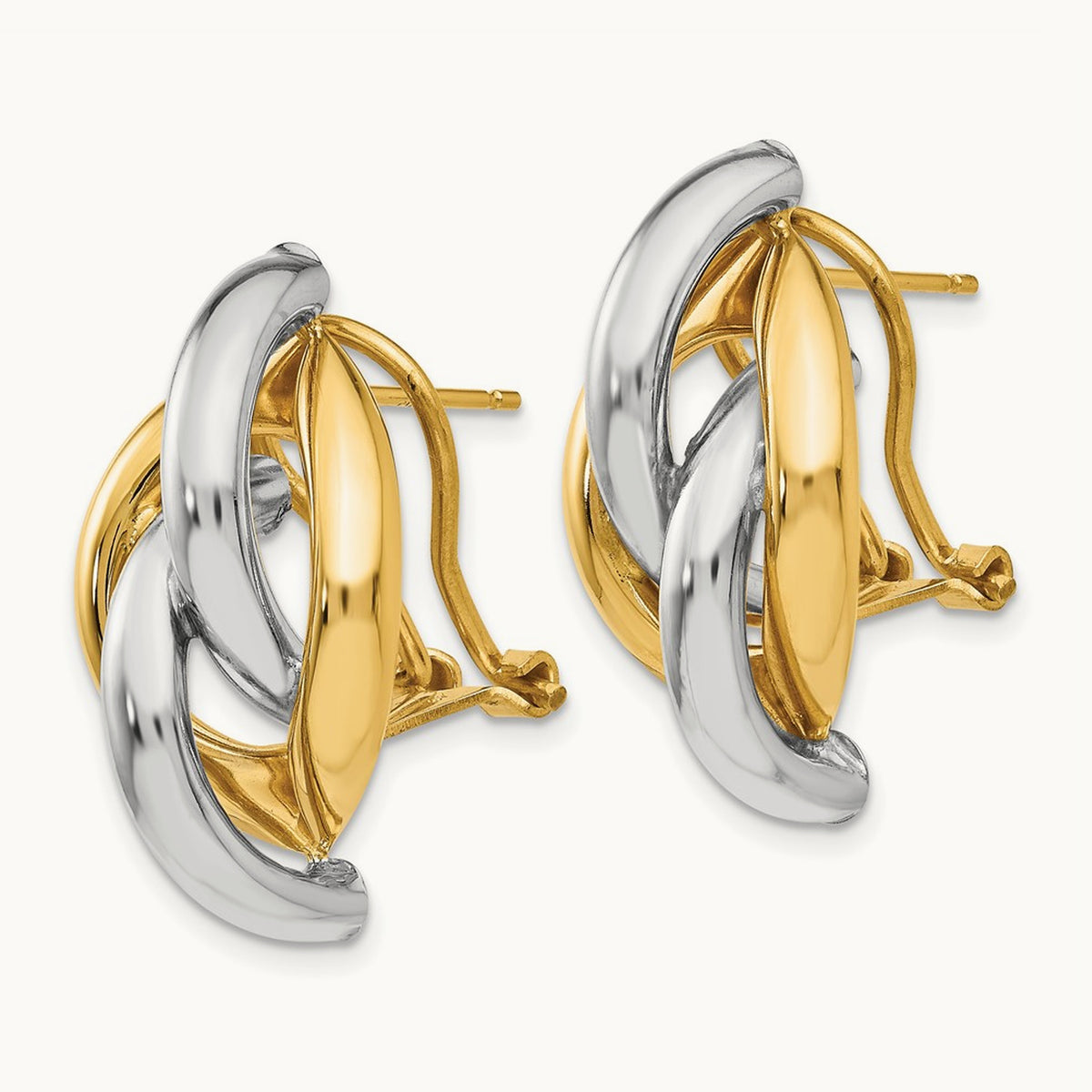 Swirl Omega Back Post Earrings — 14K Two-Tone Gold