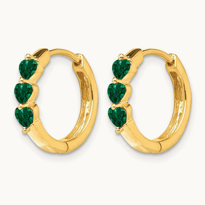 Created Emerald Polished Hinged Hoop Earrings, 14K