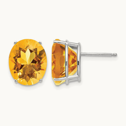 12x10mm Oval Citrine Earrings, 14K White Gold