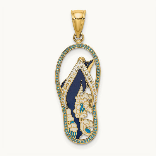 Enamel Dolphin Flip-Flop Charm, 14K