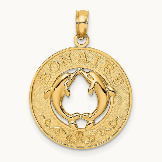 BONAIRE Circle w/ Dolphins Charm, 14K