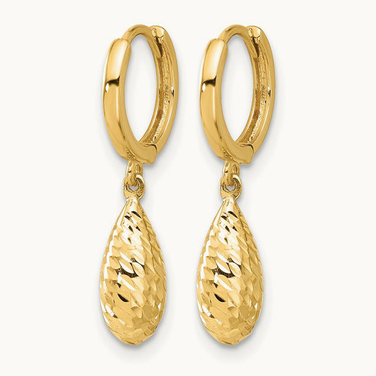 Polished and Diamond-cut Dangle Hoop Earrings, 14K — Leslie's