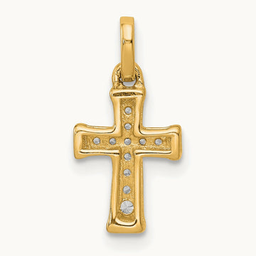 Small Diamond Latin Cross Pendant — 14K Yellow Gold