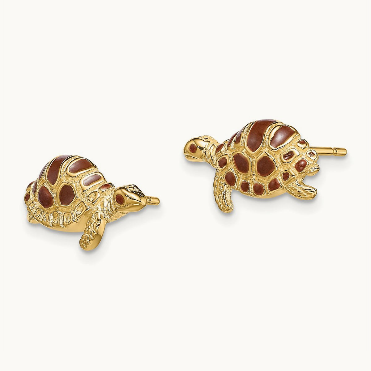 Brown Enamel Turtle Post Earrings, 14K