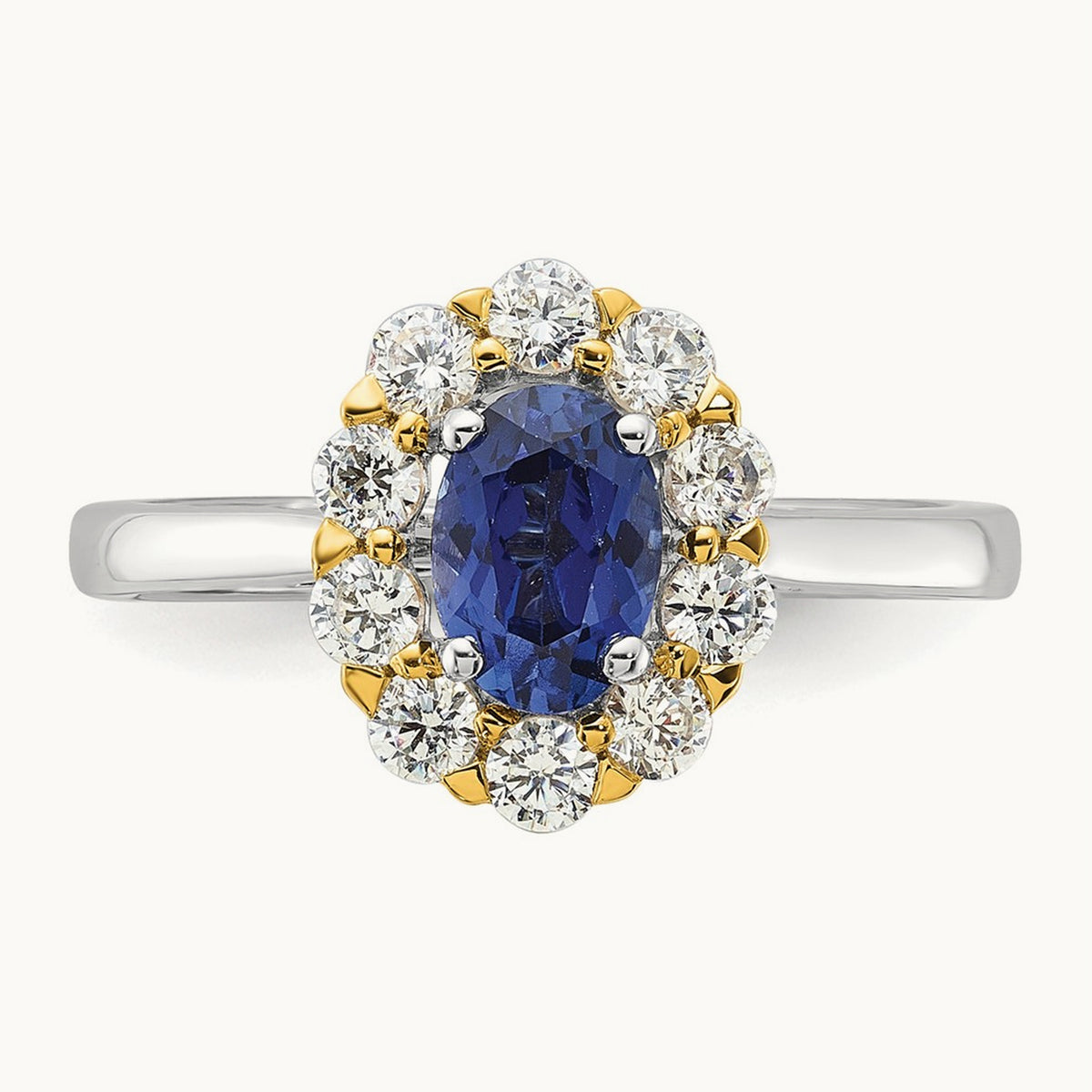 Created Sapphire Halo Ring, 0.50 ct tw Lab-Grown Diamond — 14K Two-Tone