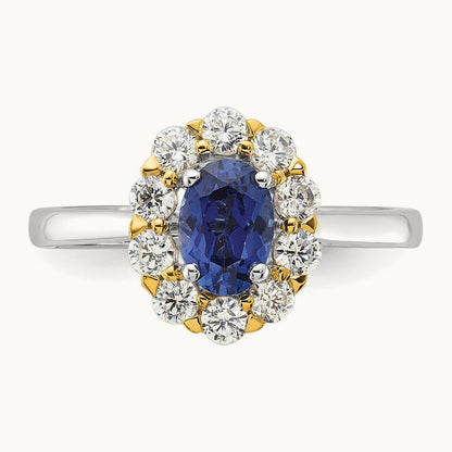 Created Sapphire Halo Ring, 0.50 ct tw Lab-Grown Diamond — 14K Two-Tone