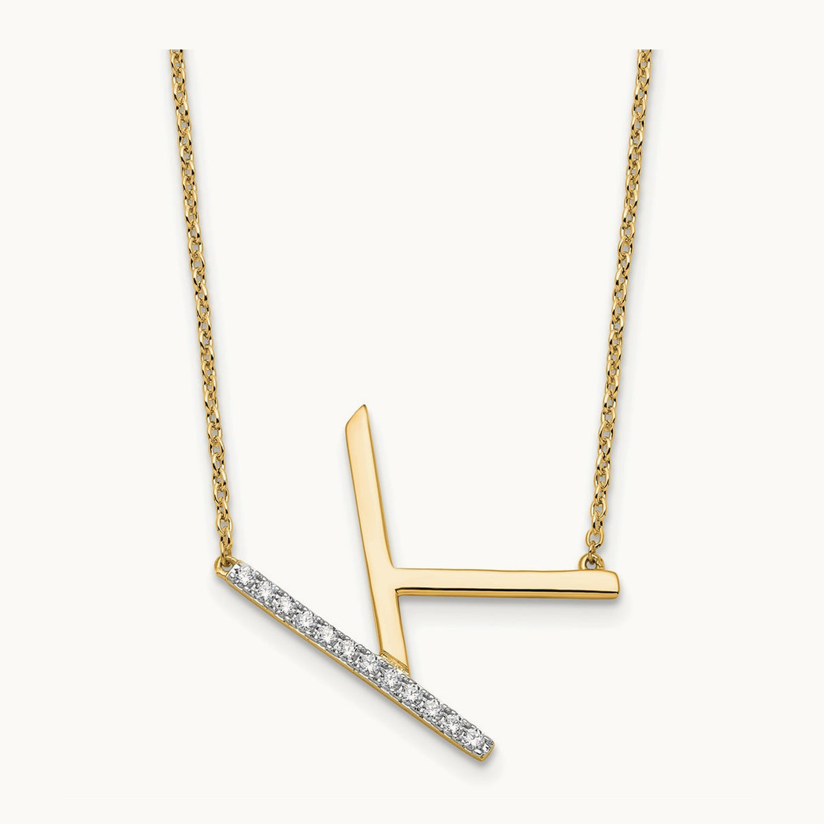 Sideways Diamond Necklace — 14K Yellow Gold, K