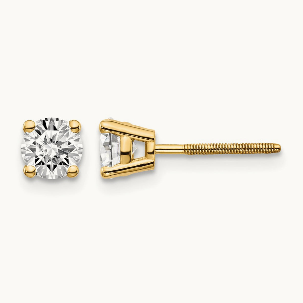 Diamond Stud Thread on/off Post Earrings — 14K Yellow Gold, 4.5mm