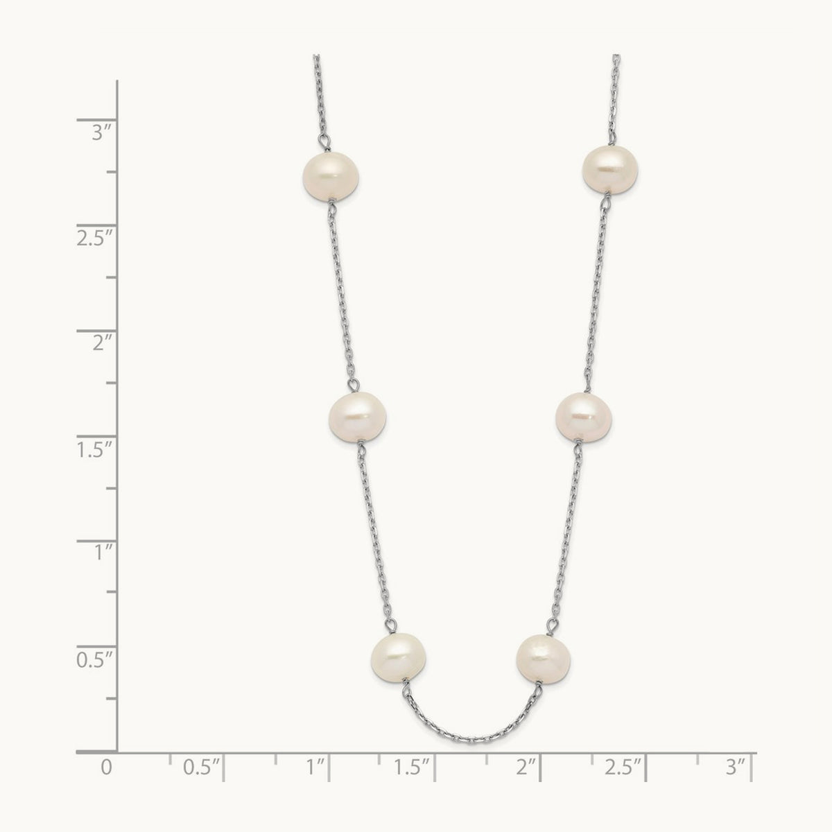6- Near-Round FW Cultured Pearl 12-station Necklace, 14K White Gold