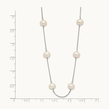 6- Near-Round FW Cultured Pearl 12-station Necklace, 14K White Gold
