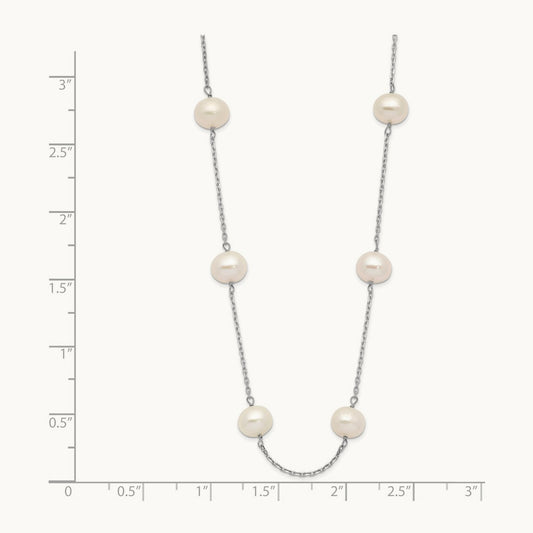 6- Near-Round FW Cultured Pearl 12-station Necklace, 14K White Gold