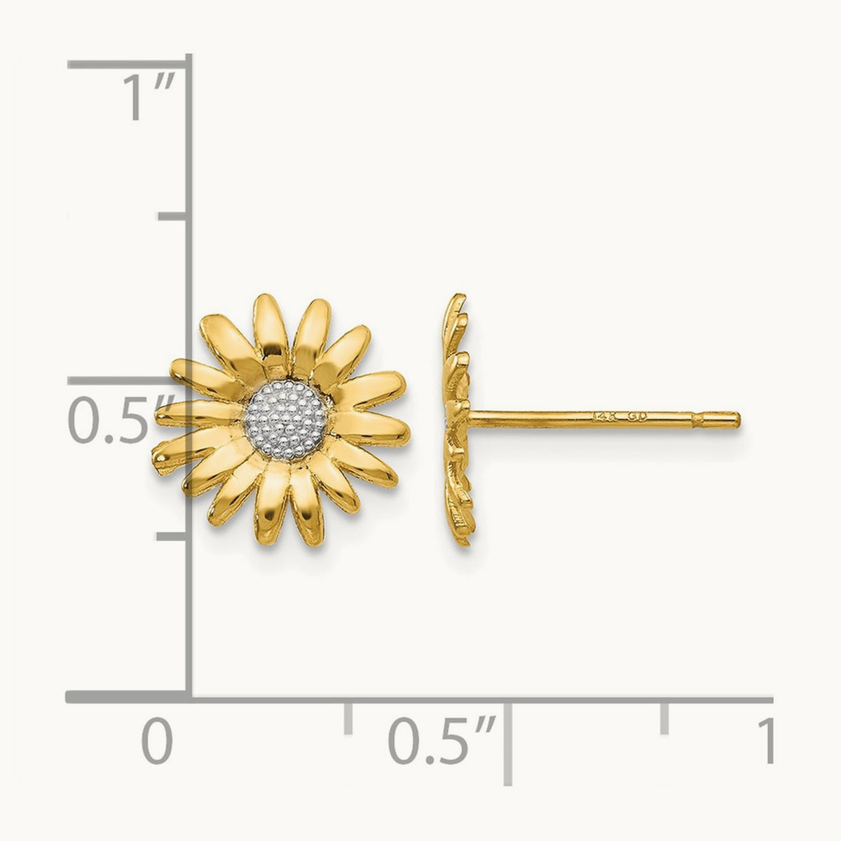 & Rhodium Mini Daisy Post Earrings, 14K