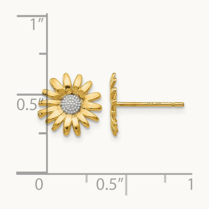 & Rhodium Mini Daisy Post Earrings, 14K