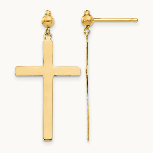 Cross Dangle Post Earrings, 14K