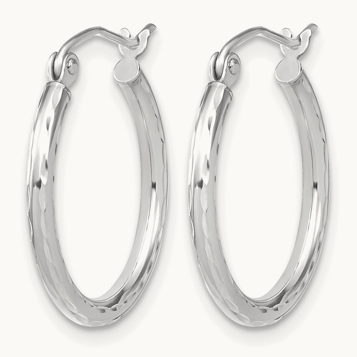 Diamond-cut Hinged Hoop Earrings — 10K White Gold, 20mm