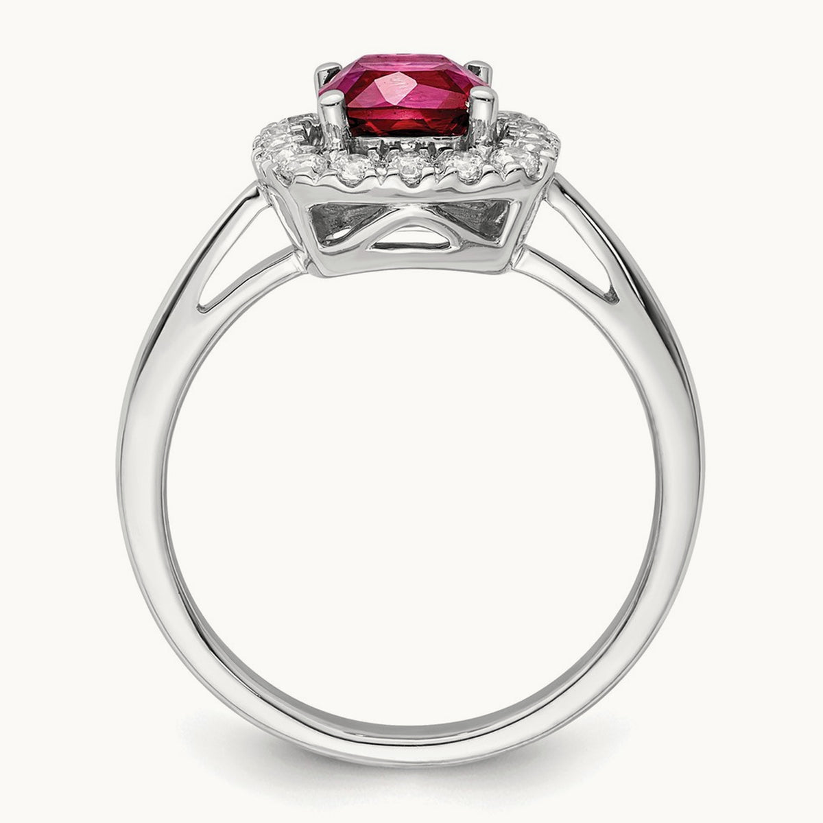 July Birthstone Created Ruby Halo Ring, 0.25 ct tw Lab-Grown Diamond